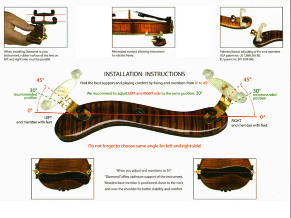 Viva DIAMOND Wooden Violin Shoulder rest, Light Maple, Dark Maple, wooden, Viva la Musica, Slovenia, hand-picked and inspected by Violins and such, with TEO musical Instruments, London Ontario Canada