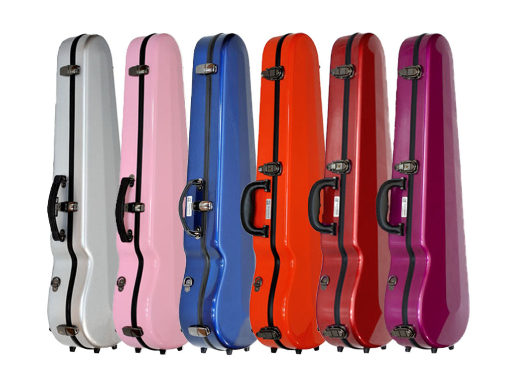 JW Contour Fiberglass Violin Case, orange, silver, grey, blue, red, white, pink, light, hot, fuchsia, fiberglass, Eastman, full size, 4/4, hand-picked and inspected by Violins and such, with TEO musical Instruments, London Ontario Canada