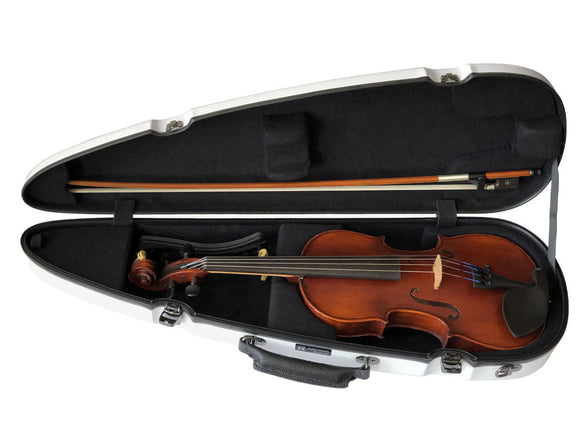 SLIM Fiberglass Shaped Violin Case, white, pink, light, hot, fuchsia, fiberglass, Eastman, full size, 4/4, hand-picked and inspected by Violins and such, with TEO musical Instruments, London Ontario Canada