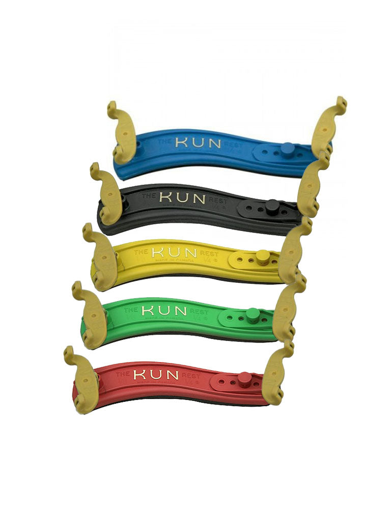 KUN Original Shoulder Rest, Black, Green, red, blue, yellow, 4/4, 3/4, 1/2, 1/4, 1/8, 1/16, Canada, Kun, hand-picked and inspected by Violins and such, with TEO musical Instruments, London Ontario Canada