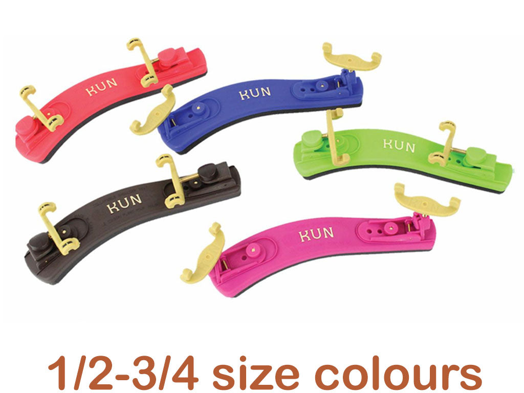 KUN Collapsible Violin Shoulder Rest, Black, Green, red, blue, yellow, 4/4, 3/4, 1/2, 1/4, 1/8, 1/16, Canada, Kun, hand-picked and inspected by Violins and such, with TEO musical Instruments, London Ontario Canada