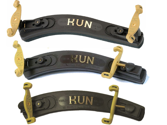 KUN Collapsible Violin Shoulder Rest, Black, Green, red, blue, yellow, 4/4, 3/4, 1/2, 1/4, 1/8, 1/16, Canada, Kun, hand-picked and inspected by Violins and such, with TEO musical Instruments, London Ontario Canada