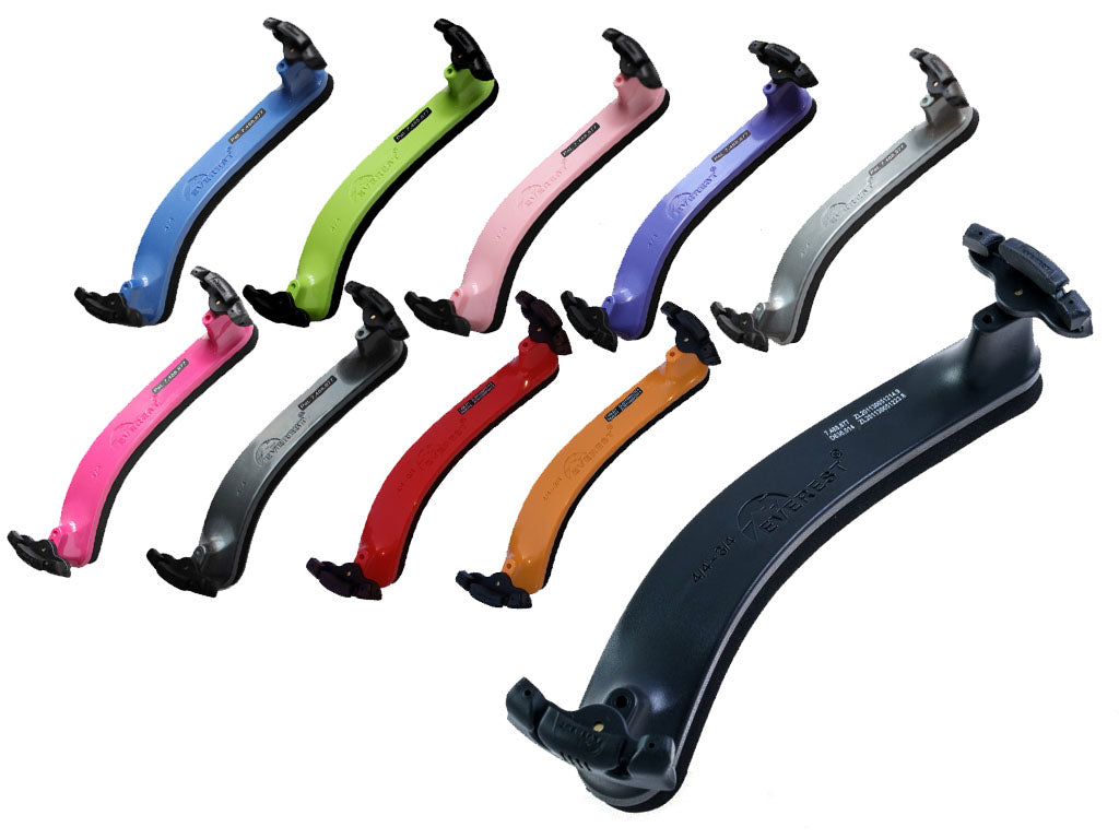 Everest EZ and Spring Collection ES Violin Shoulder Rests, Black, Red, Hot Pink, Light Pink, Purple, Blue, Neon Green, Orange, Everest, USA, 4/4, 3/4, 1/2, 1/4, 1/8, 1/16, full size, hand-picked and inspected by Violins and such, with TEO musical Instruments, London Ontario Canada