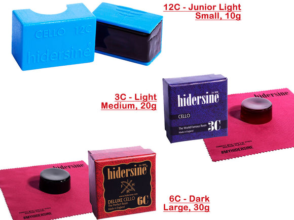 Hidersine Cello Rosin, hard, soft, 3C, 6C, 12C, Hidersine, UK, England, hand-picked and inspected by Violins and such, with TEO musical Instruments, London Ontario Canada