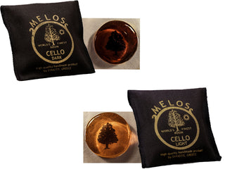 Melos cello rosin, dark, light, baroque, Greece, hand-picked and inspected by Violins and such, with TEO musical Instruments, London Ontario Canada