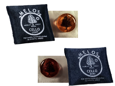 Melos cello rosin, dark, light, baroque, Greece, hand-picked and inspected by Violins and such, with TEO musical Instruments, London Ontario Canada