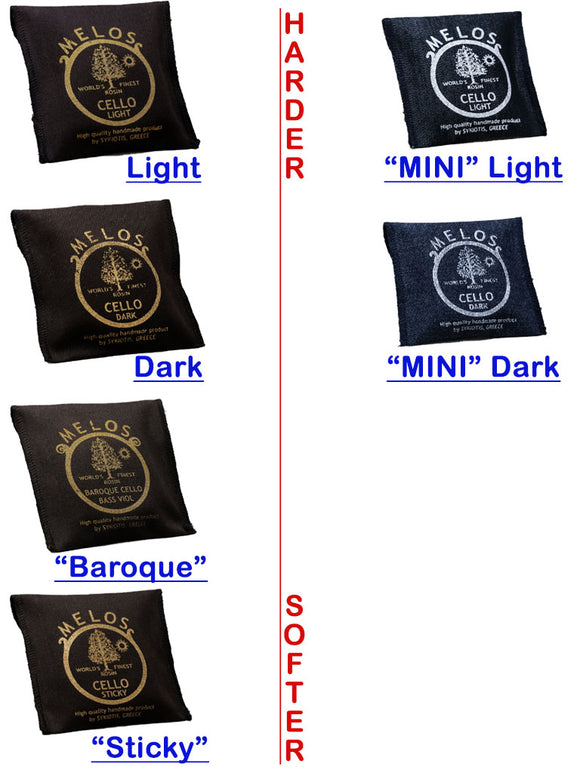 Melos cello rosin, dark, light, baroque, Greece, hand-picked and inspected by Violins and such, with TEO musical Instruments, London Ontario Canada