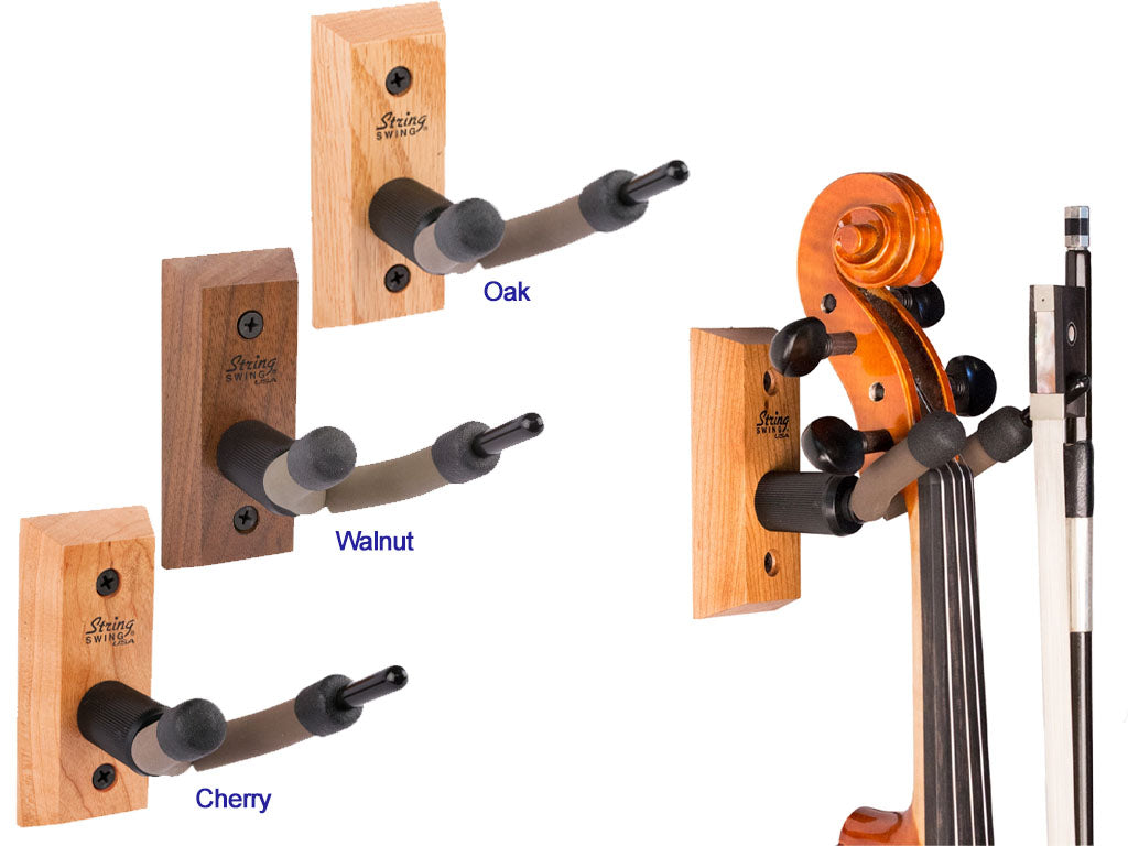 String Swing Violin/Viola Wall Hangers on wooden block, U.S.A., hand-picked and inspected by TEO musical Instruments, London Ontario Canada